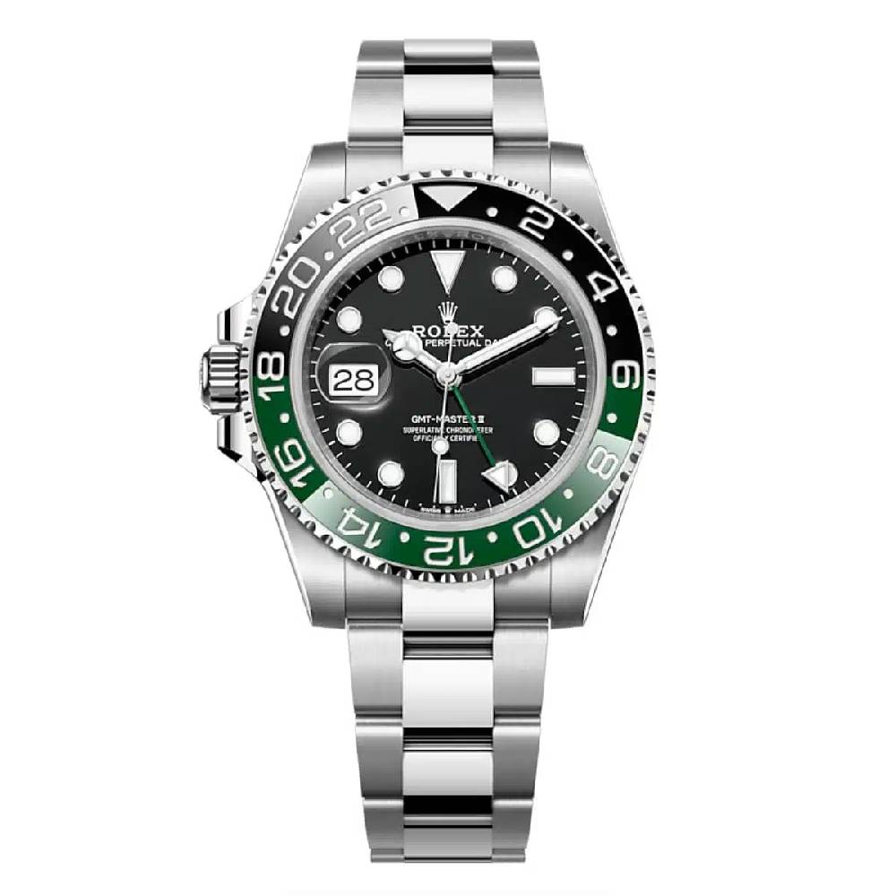 Rolex GMT-Master II "Sprite" 40mm - Ref: 126720VTNR - Black Dial, Green & Black Bezel, Stainless Steel Oyster Bracelet Men's Watch