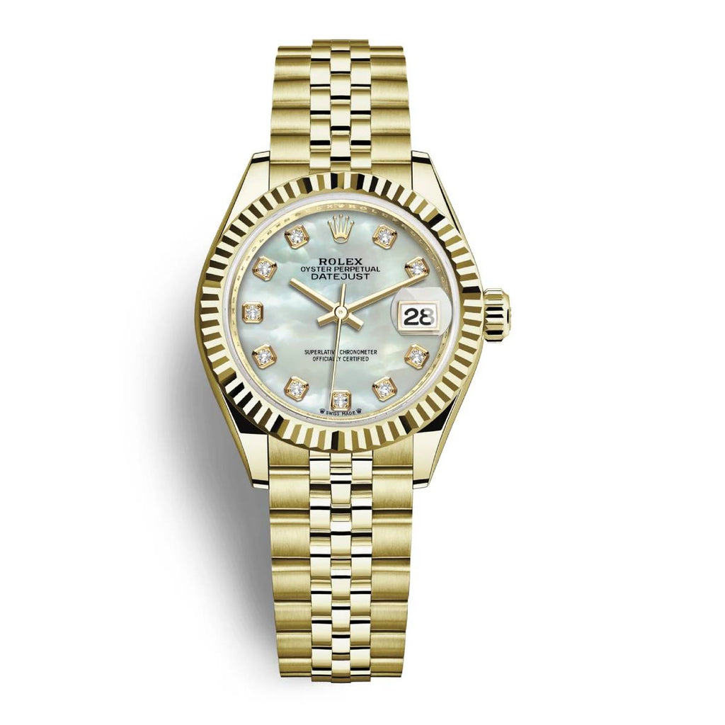 Rolex Lady Datejust 28mm - Ref: 279178-0026 - White Mother of Pearl Dial, 18K Yellow Gold Women's Watch