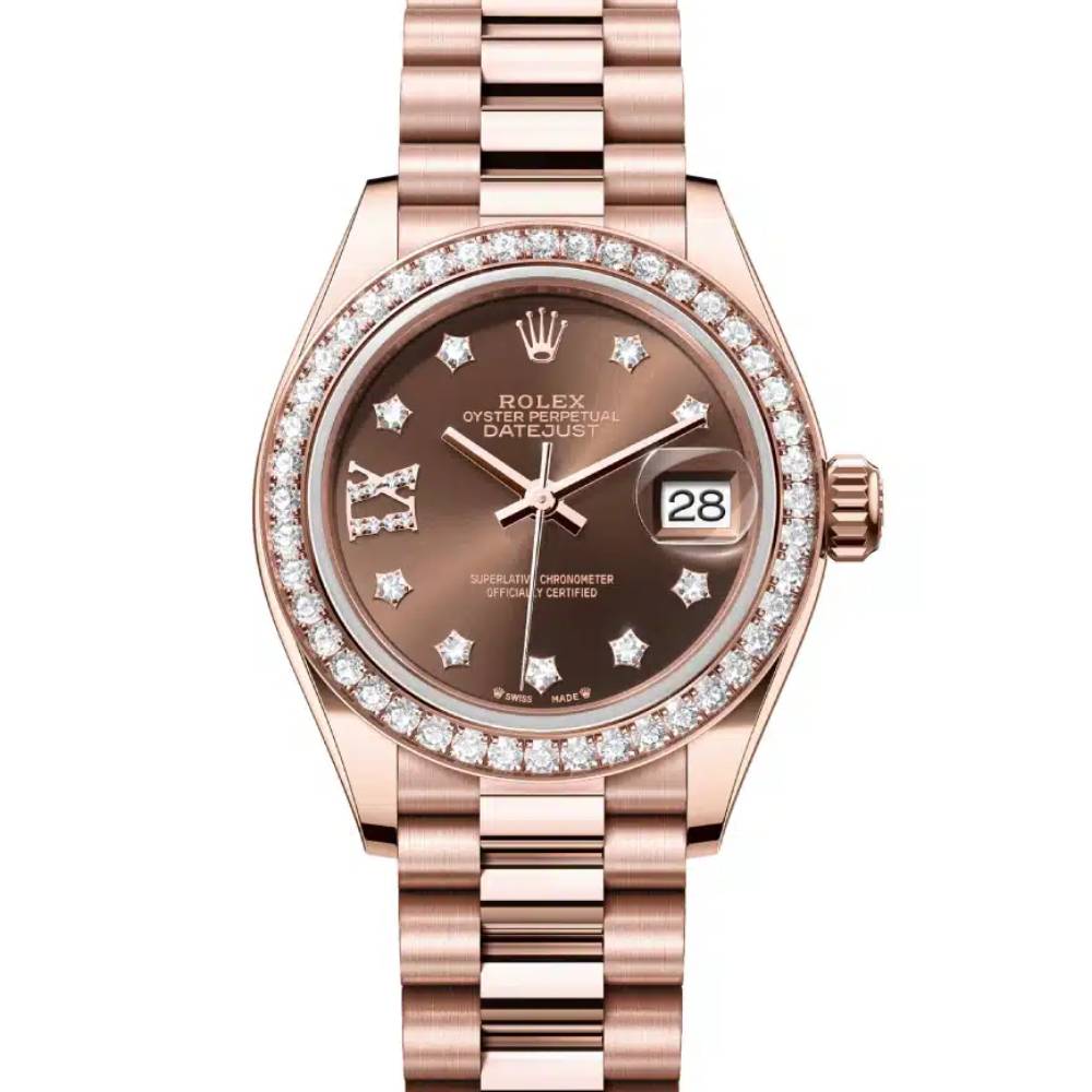 Rolex Lady Datejust 28mm - Ref: 279135rbr-0001 - Chocolate Dial, 18K Rose Gold President Bracelet Women's Watch