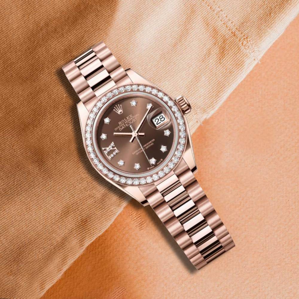 Rolex Lady Datejust 28mm - Ref: 279135rbr-0001 - Chocolate Dial, 18K Rose Gold President Bracelet Women's Watch