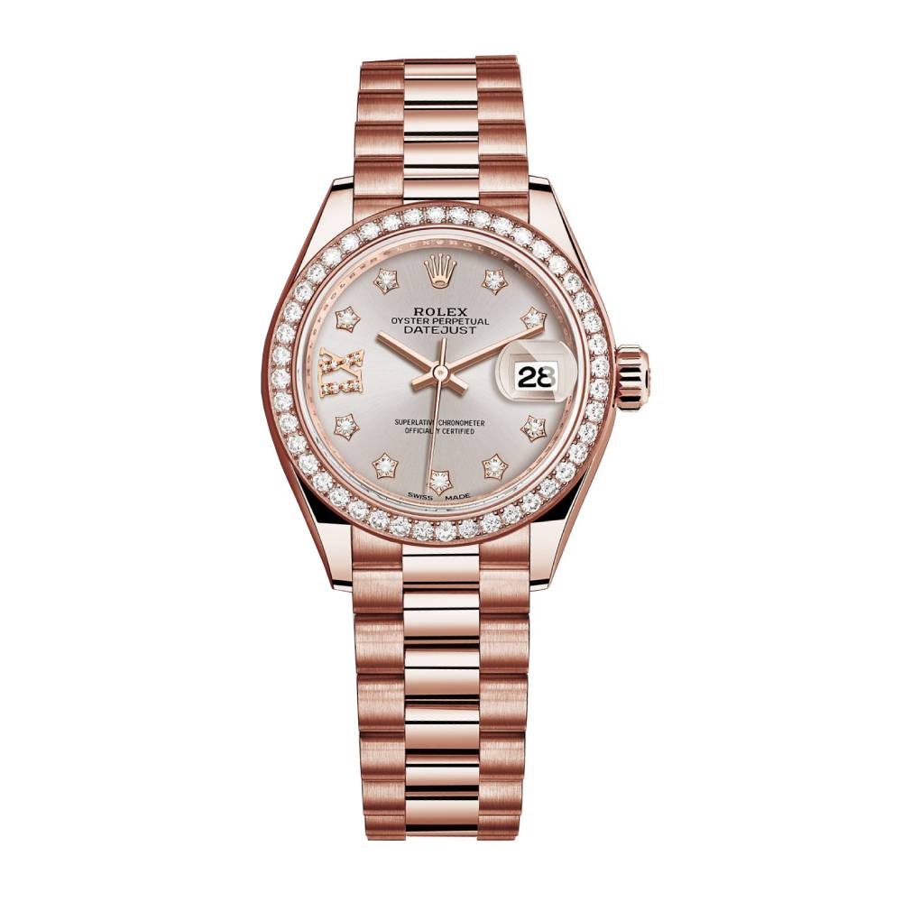 Rolex Lady-Datejust 28mm - Ref: 279135rbr-0003 - Sundust Diamond Dial, 18K Rose Gold Presidential Bracelet Women's Watch