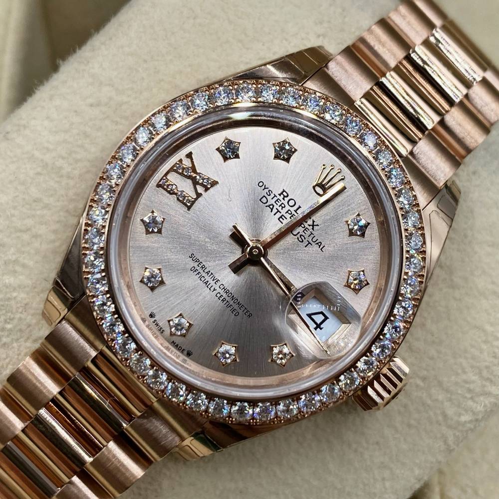 Rolex Lady-Datejust 28mm - Ref: 279135rbr-0003 - Sundust Diamond Dial, 18K Rose Gold Presidential Bracelet Women's Watch