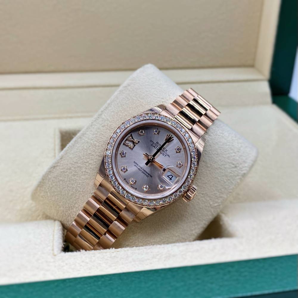 Rolex Lady-Datejust 28mm - Ref: 279135rbr-0003 - Sundust Diamond Dial, 18K Rose Gold Presidential Bracelet Women's Watch