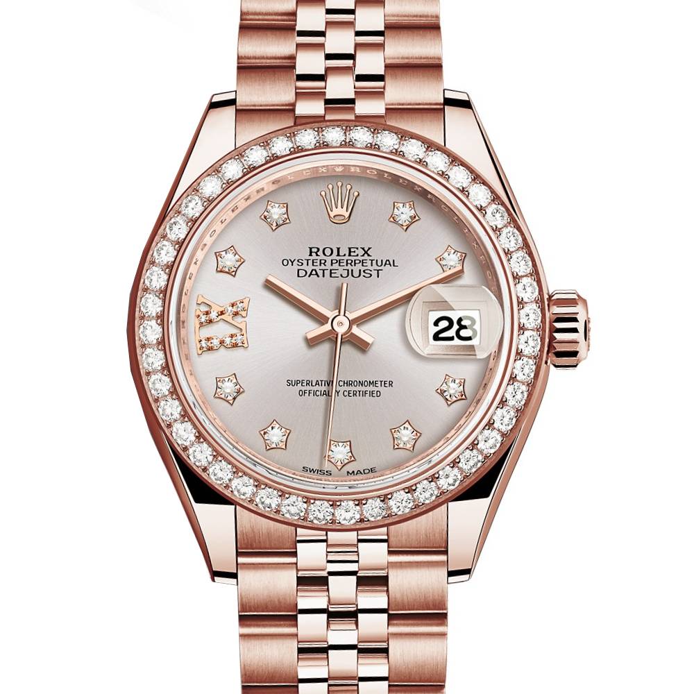 Rolex Lady-Datejust 28mm - Ref: 279135rbr-0004 - Sundust Stick Dial, 18K Rose Gold Jubilee Bracelet Women's Watch