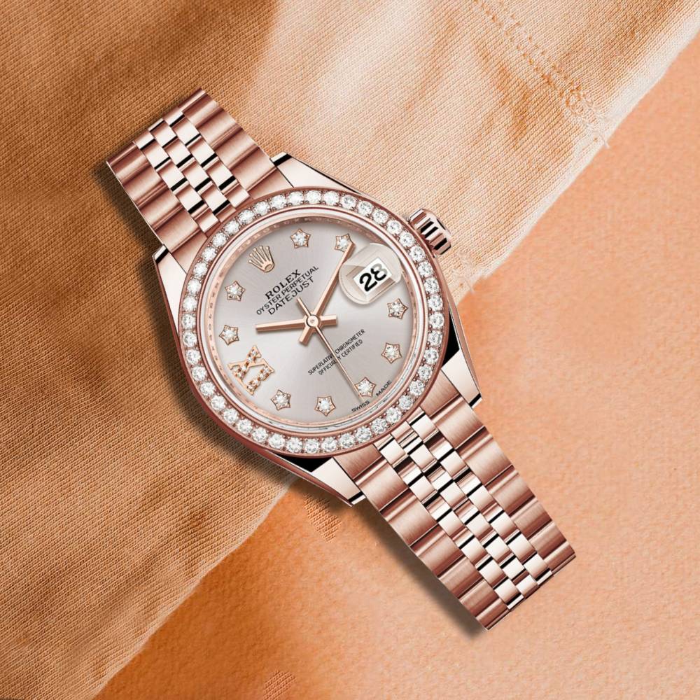 Rolex Lady-Datejust 28mm - Ref: 279135rbr-0004 - Sundust Stick Dial, 18K Rose Gold Jubilee Bracelet Women's Watch