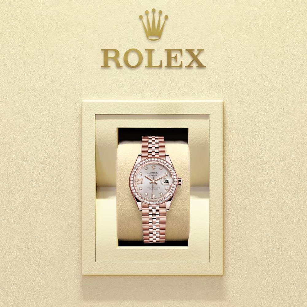 Rolex Lady-Datejust 28mm - Ref: 279135rbr-0004 - Sundust Stick Dial, 18K Rose Gold Jubilee Bracelet Women's Watch