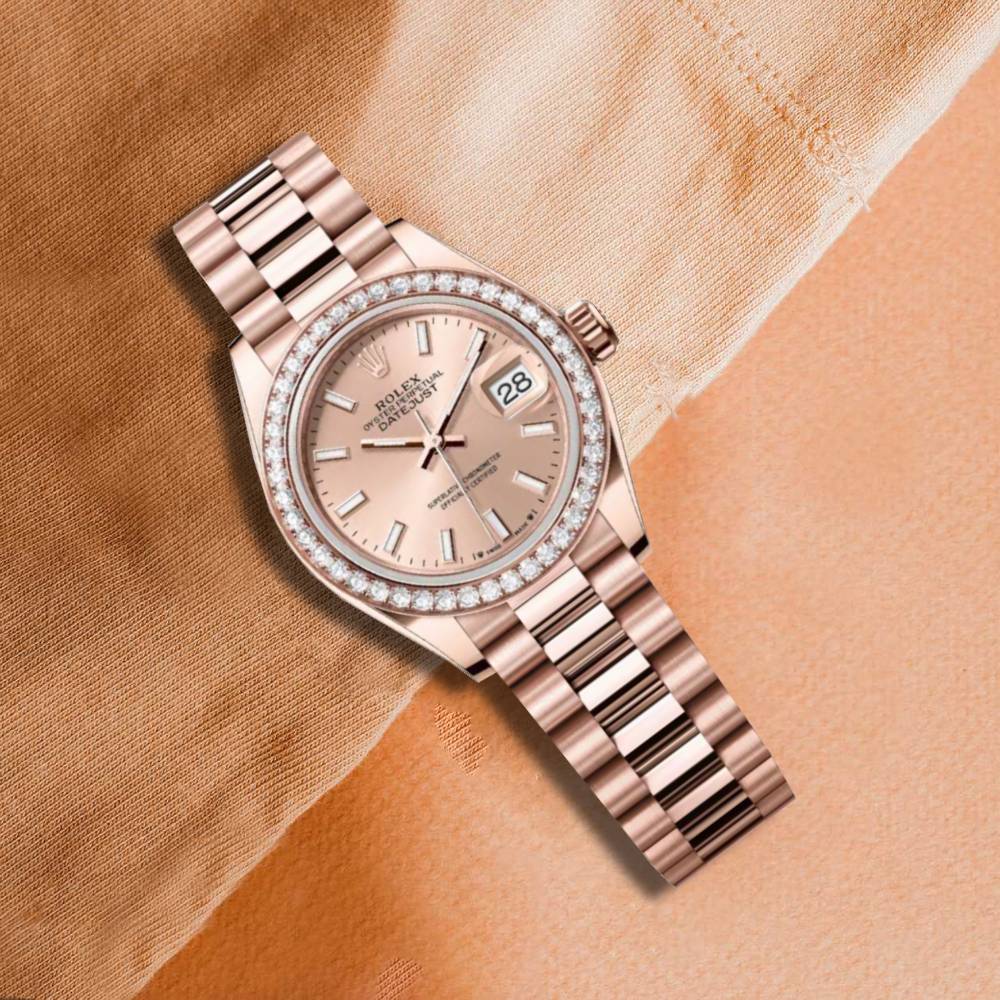 Rolex Lady Datejust 28mm - Ref: 279135rbr-0006 - Sundust Dial, 18K Rose Gold President Bracelet Women's Watch