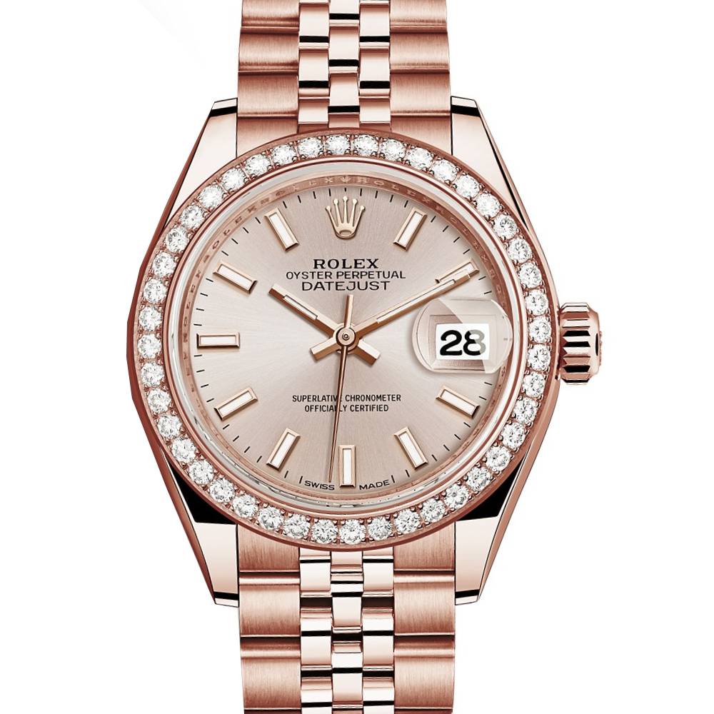 Rolex Lady-Datejust 28mm - Ref: 279135rbr-0007 - Sundust Stick Dial, 18K Rose Gold Jubilee Bracelet Women's Watch