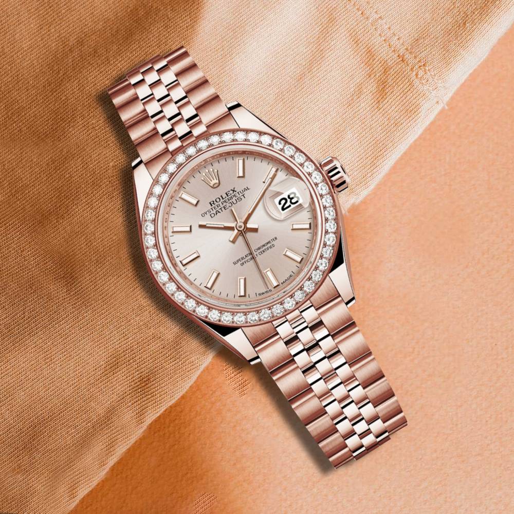 Rolex Lady-Datejust 28mm - Ref: 279135rbr-0007 - Sundust Stick Dial, 18K Rose Gold Jubilee Bracelet Women's Watch