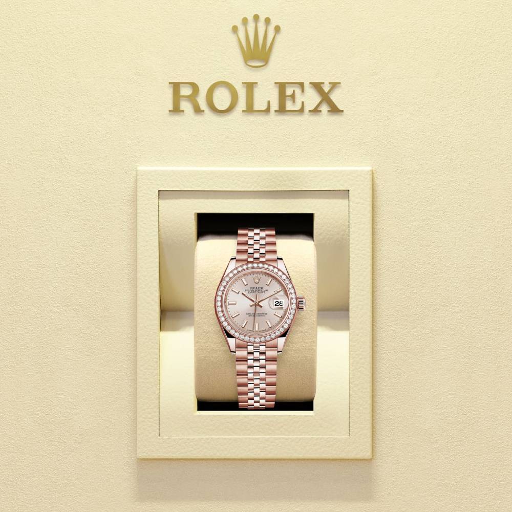 Rolex Lady-Datejust 28mm - Ref: 279135rbr-0007 - Sundust Stick Dial, 18K Rose Gold Jubilee Bracelet Women's Watch