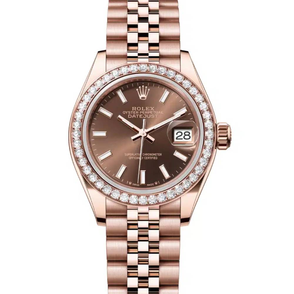 Rolex Lady-Datejust 28mm - Ref: 279135rbr-0008 - Chocolate Stick Dial, 18K Rose Gold Jubilee Bracelet Women's Watch