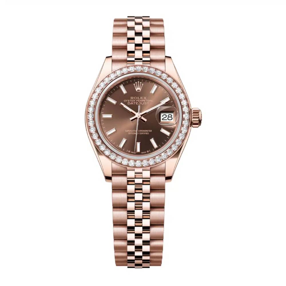 Rolex Lady-Datejust 28mm - Ref: 279135rbr-0008 - Chocolate Stick Dial, 18K Rose Gold Jubilee Bracelet Women's Watch