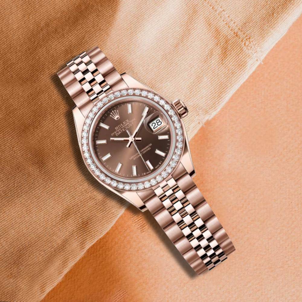 Rolex Lady-Datejust 28mm - Ref: 279135rbr-0008 - Chocolate Stick Dial, 18K Rose Gold Jubilee Bracelet Women's Watch