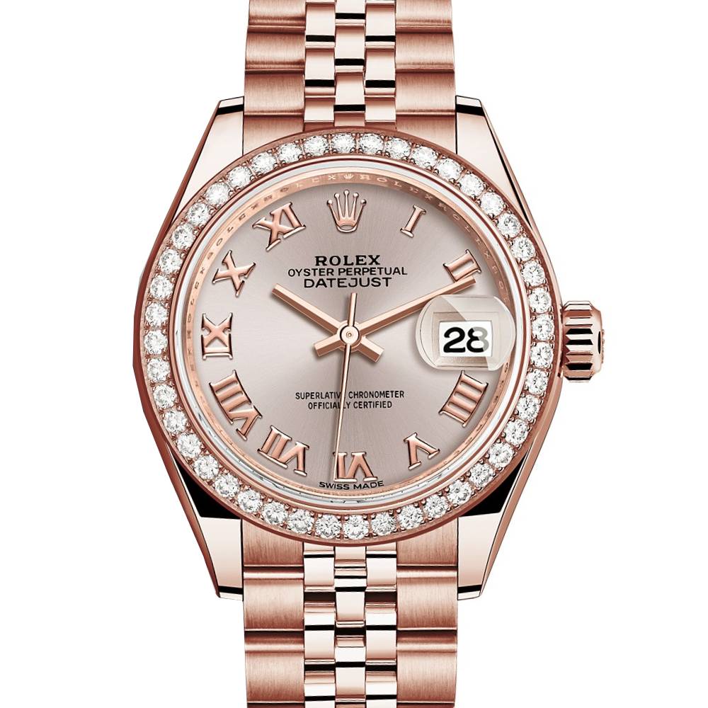 Rolex Lady-Datejust 28mm - Ref: 279135rbr-0009 - Sundust Roman Dial, 18K Rose Gold Jubilee Bracelet Women's Watch