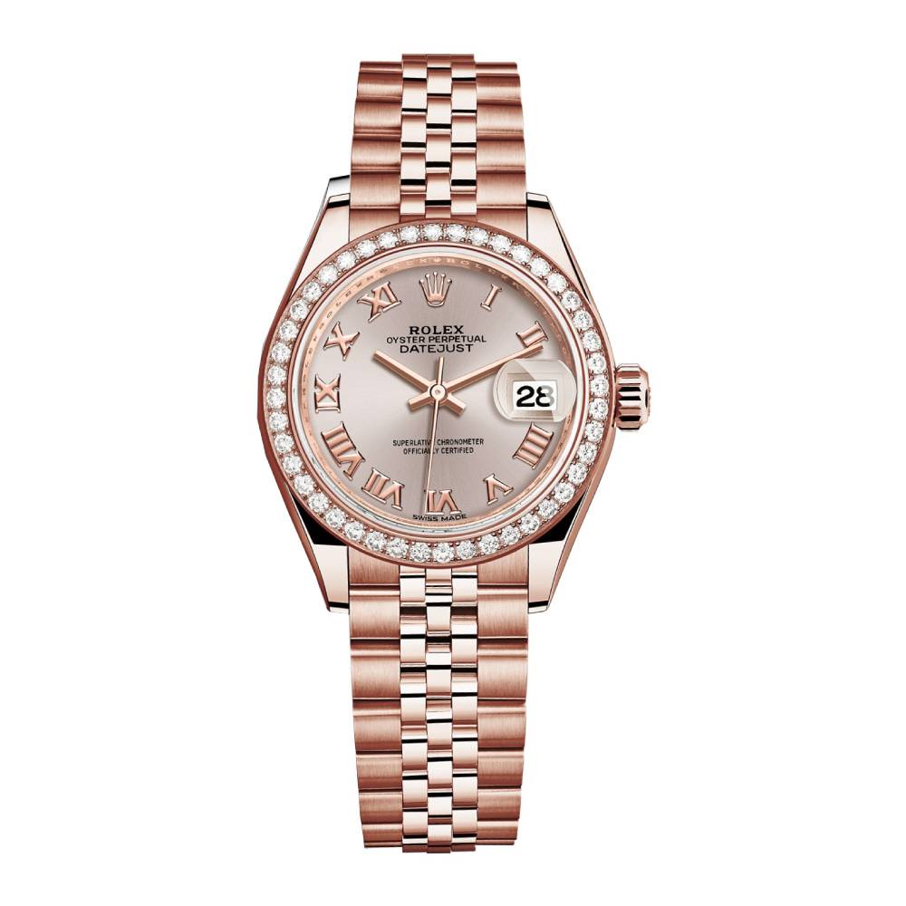 Rolex Lady-Datejust 28mm - Ref: 279135rbr-0009 - Sundust Roman Dial, 18K Rose Gold Jubilee Bracelet Women's Watch