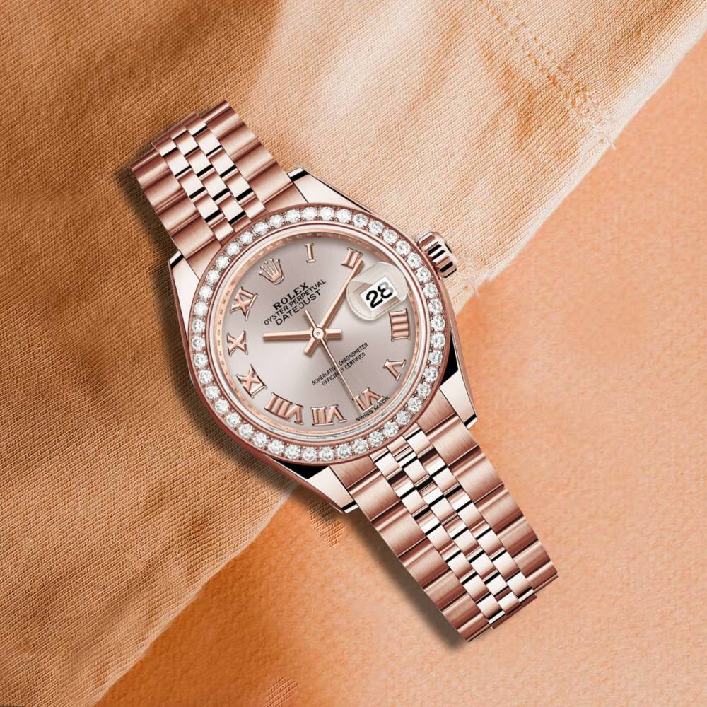 Rolex Lady-Datejust 28mm - Ref: 279135rbr-0009 - Sundust Roman Dial, 18K Rose Gold Jubilee Bracelet Women's Watch