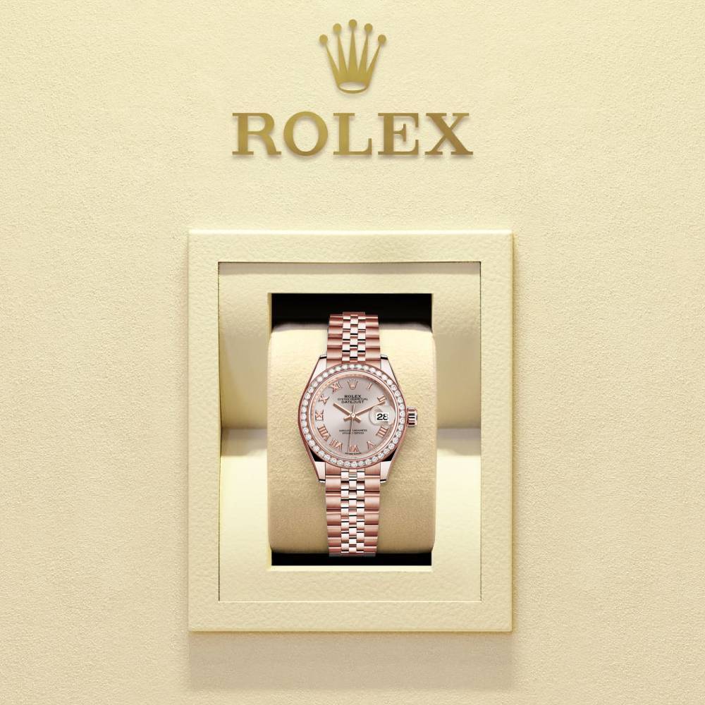 Rolex Lady-Datejust 28mm - Ref: 279135rbr-0009 - Sundust Roman Dial, 18K Rose Gold Jubilee Bracelet Women's Watch