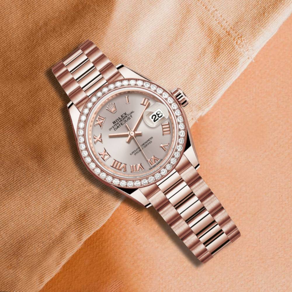 Rolex Lady Datejust 28mm - Ref: 279135rbr-0013 - Sundust Dial, 18K Rose Gold President Bracelet Women's Watch