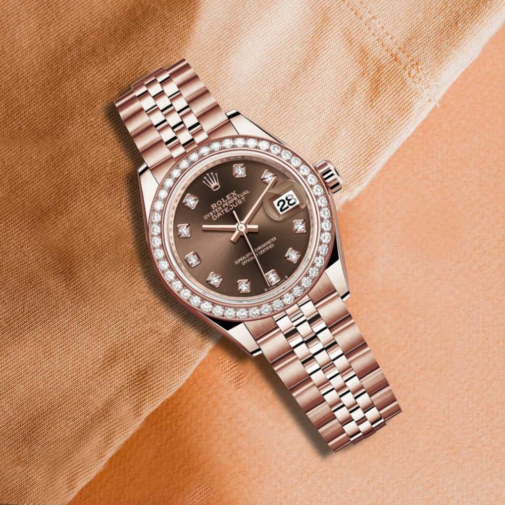 Rolex Lady-Datejust 28mm - Ref: 279135rbr-0018 - Chocolate Diamond Dial & Diamond Bezel, 18K Rose Gold Jubilee Bracelet Women's Watch