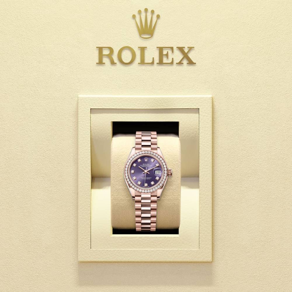 Rolex Lady Datejust 28mm - Ref: 279135rbr-0020 - Aubergine Purple Dial, 18K Rose Gold President Bracelet Women's Watch