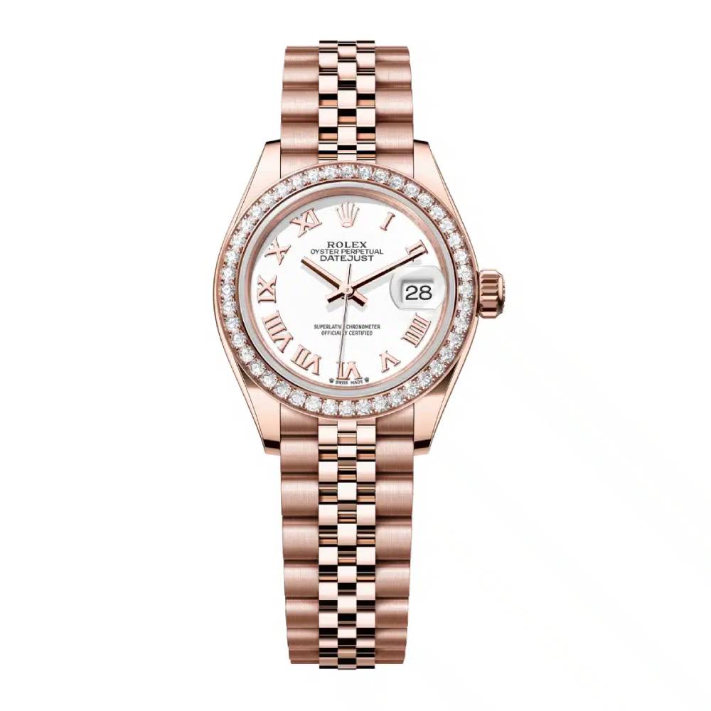 Rolex Lady-Datejust 28mm - Ref: 279135rbr-0024 - White Roman Dial & Diamond Bezel, 18K Rose Gold Jubilee Bracelet Women's Watch