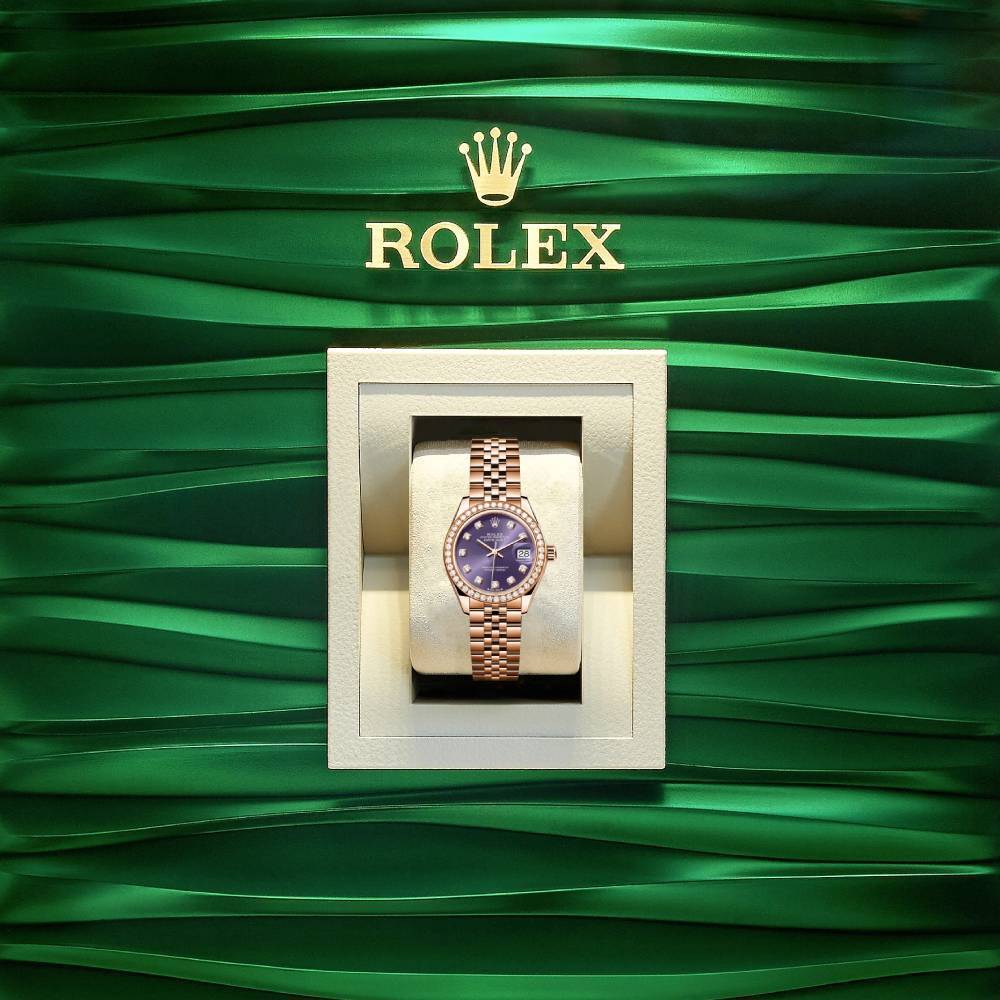 Rolex Lady Datejust 28mm - Ref: 279135rbr adj - Aubergine Purple Dial, 18K Rose Gold Jubilee Bracelet Women's Watch