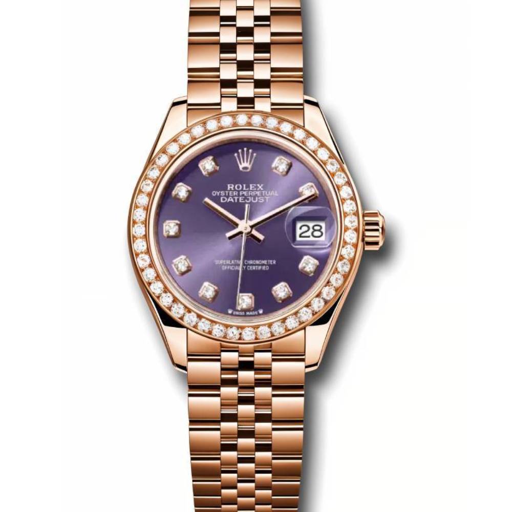 Rolex Lady Datejust 28mm - Ref: 279135rbr adj - Aubergine Purple Dial, 18K Rose Gold Jubilee Bracelet Women's Watch