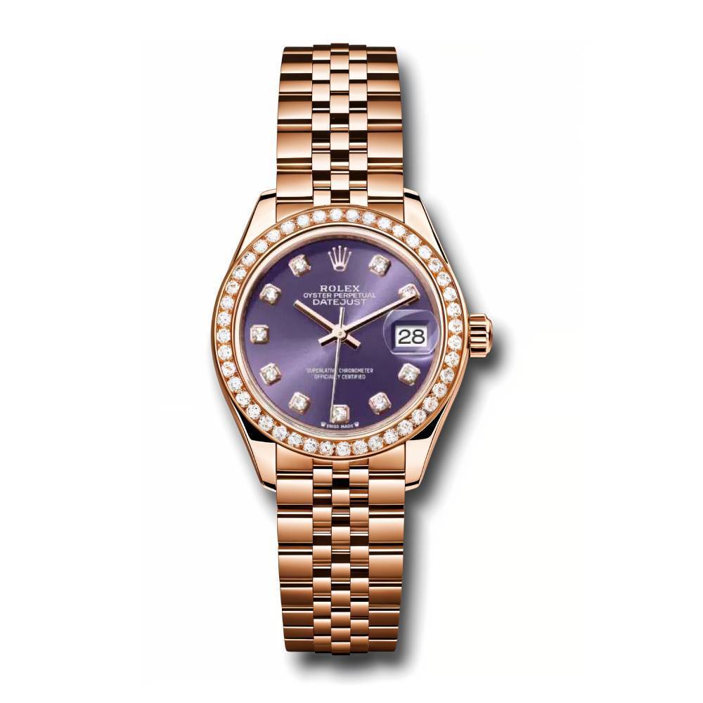 Rolex Lady Datejust 28mm - Ref: 279135rbr adj - Aubergine Purple Dial, 18K Rose Gold Jubilee Bracelet Women's Watch