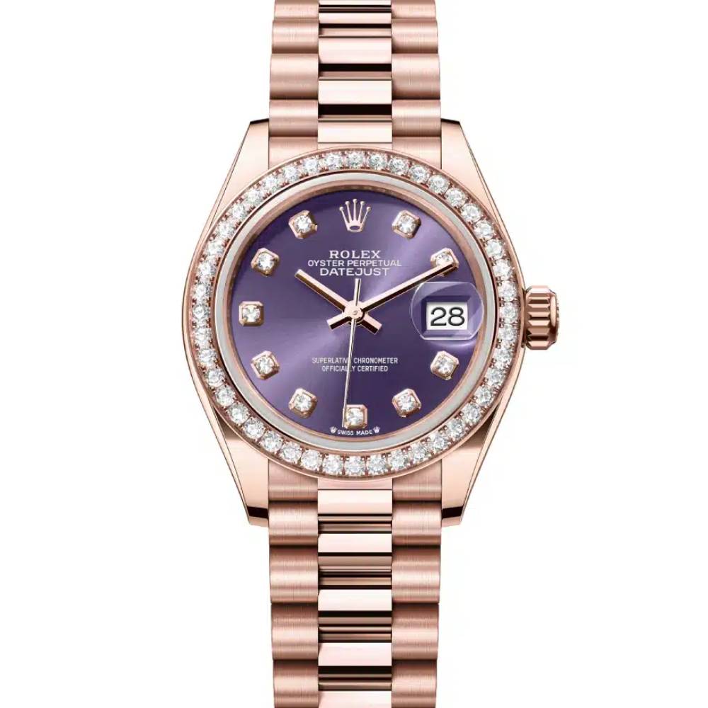 Rolex Lady Datejust 28mm - Ref: 279135rbr adp - Aubergine Purple Dial, 18K Rose Gold Oyster Bracelet Women's Watch