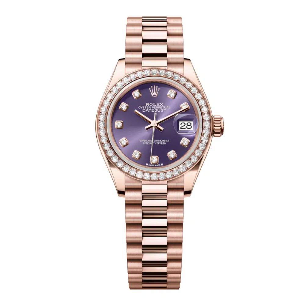 Rolex Lady Datejust 28mm - Ref: 279135rbr adp - Aubergine Purple Dial, 18K Rose Gold Oyster Bracelet Women's Watch