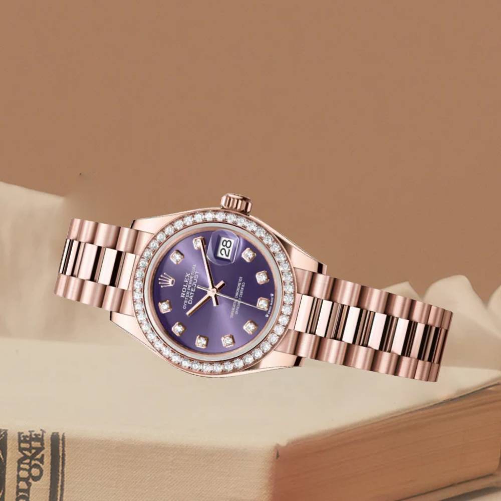 Rolex Lady Datejust 28mm - Ref: 279135rbr adp - Aubergine Purple Dial, 18K Rose Gold Oyster Bracelet Women's Watch