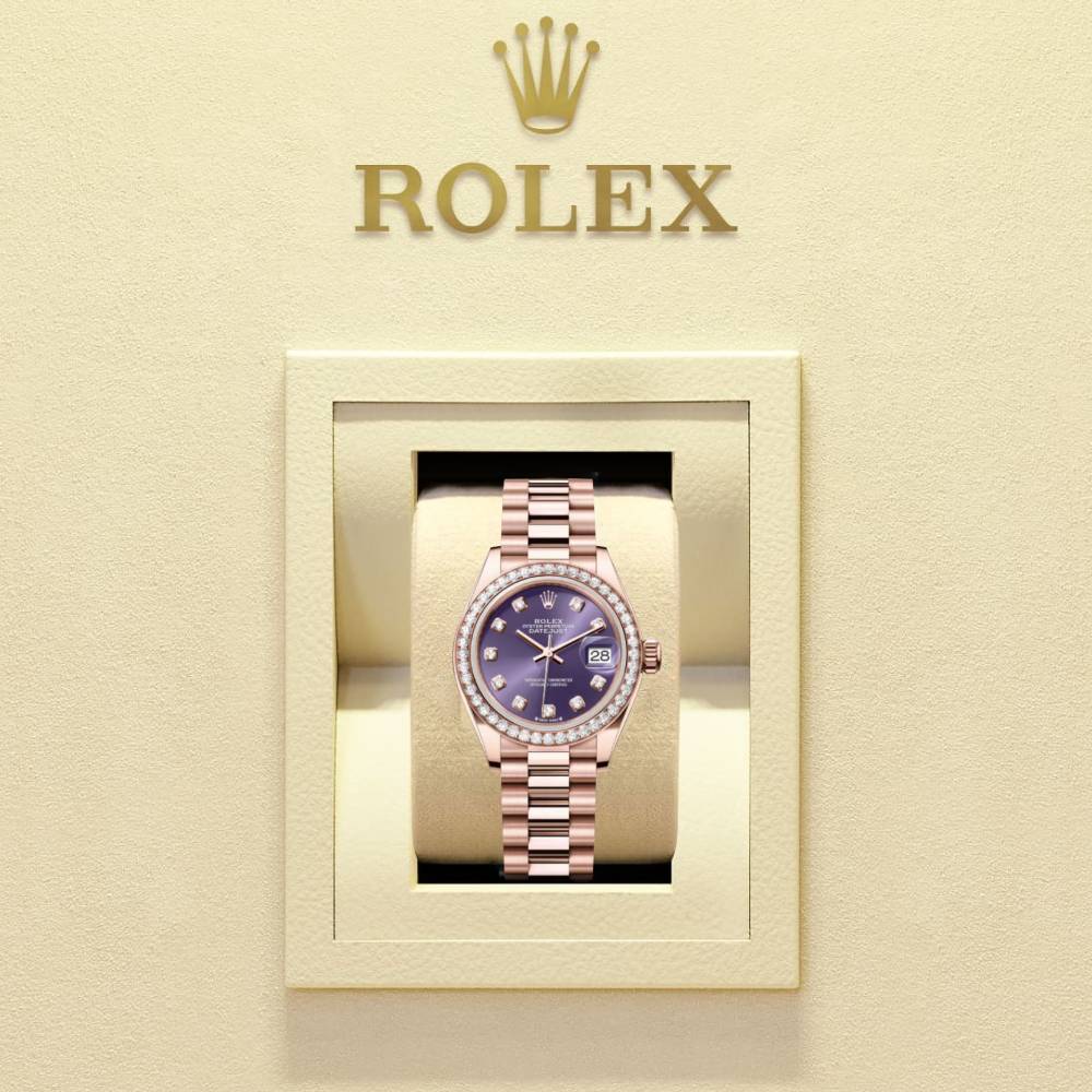 Rolex Lady Datejust 28mm - Ref: 279135rbr adp - Aubergine Purple Dial, 18K Rose Gold Oyster Bracelet Women's Watch