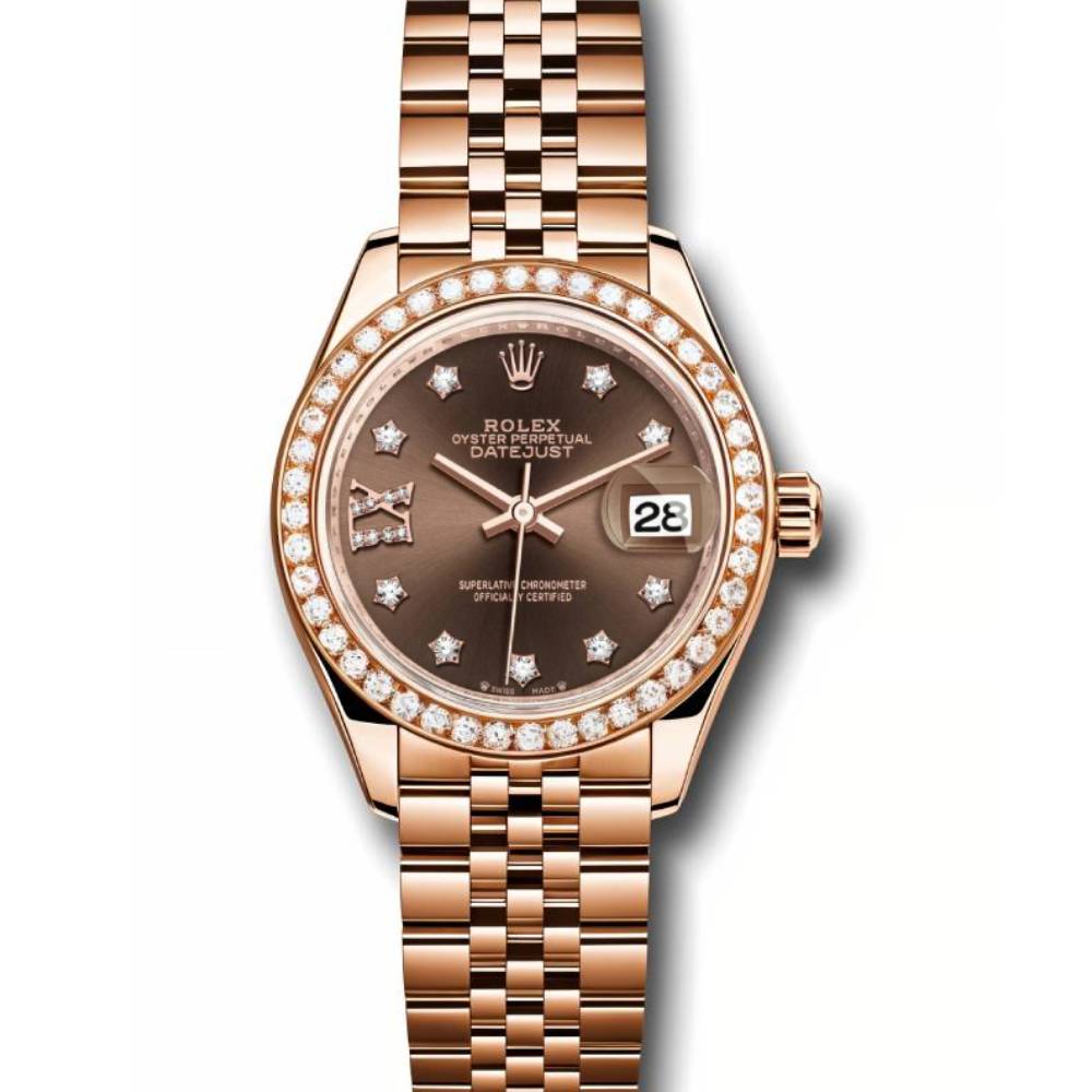 Rolex Lady Datejust 28mm - Ref: 279135rbr cho9dix8dj - Chocolate Dial & Diamond Bezel, 18K Rose Gold Jubilee Bracelet Women's Watch