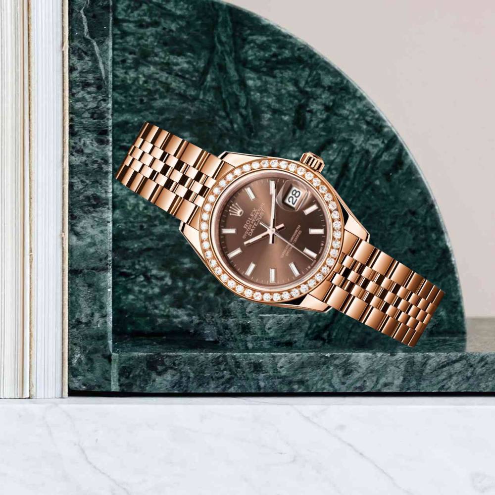 Rolex Lady Datejust 28mm - Ref: 279135rbr choij - Chocolate Dial & Diamond Bezel, 18K Rose Gold Jubilee Bracelet Women's Watch