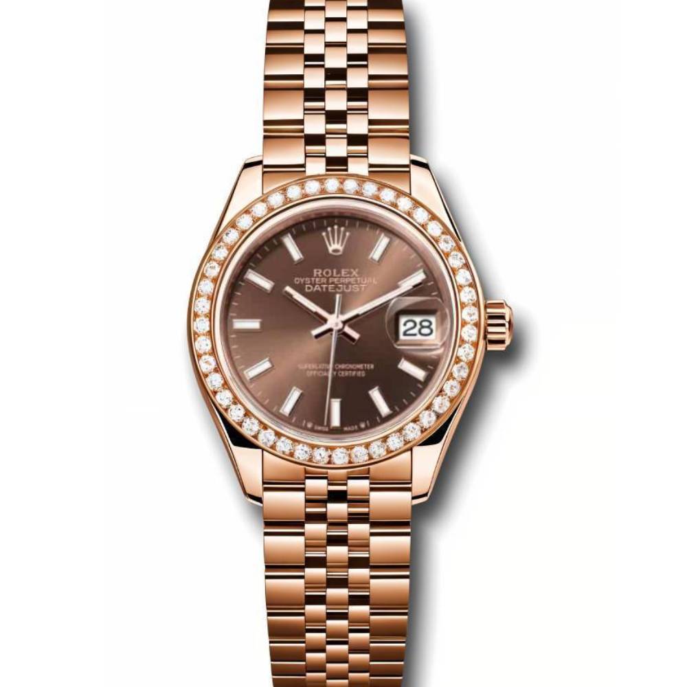 Rolex Lady Datejust 28mm - Ref: 279135rbr choij - Chocolate Dial & Diamond Bezel, 18K Rose Gold Jubilee Bracelet Women's Watch