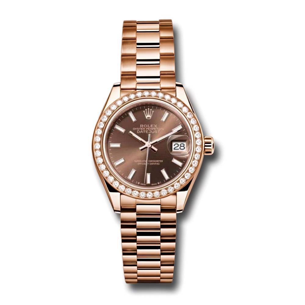 Rolex Lady Datejust 28mm - Ref: 279135rbr choip - Chocolate Dial & Diamond Bezel, 18K Rose Gold Oyster Bracelet Women's Watch