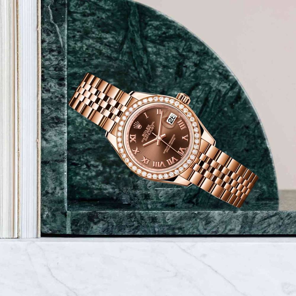 Rolex Lady Datejust 28mm - Ref: 279135rbr chorj - Chocolate Dial & Diamond Bezel, 18K Rose Gold Jubilee Bracelet Women's Watch