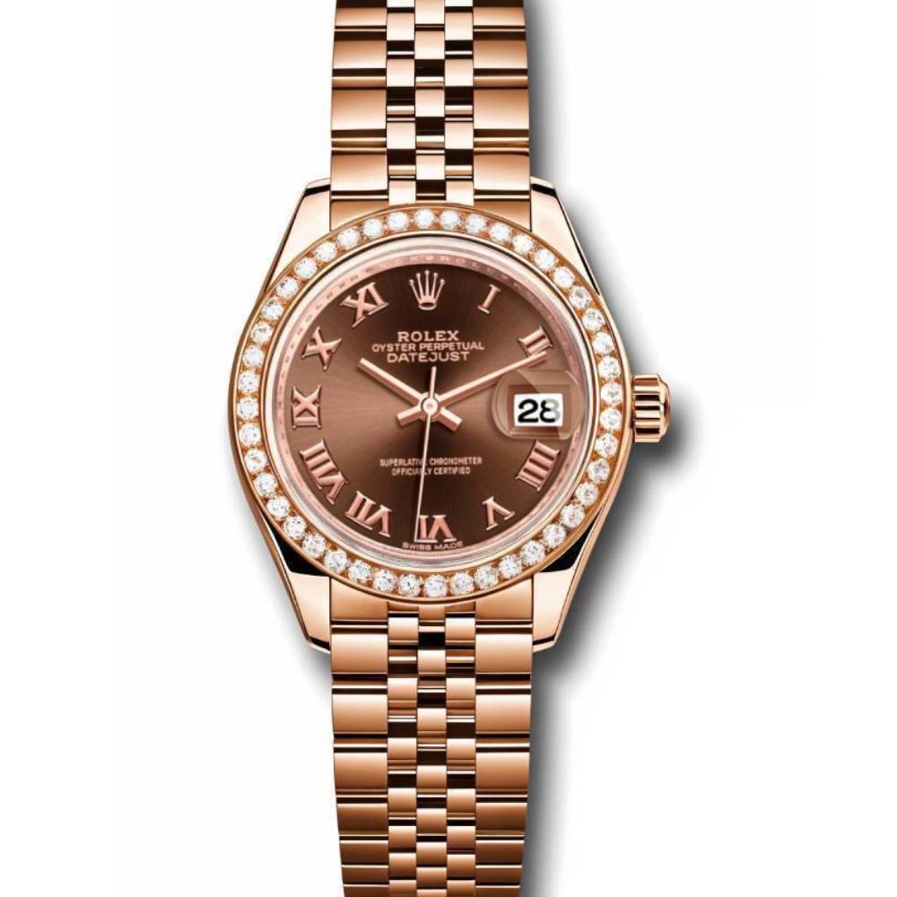 Rolex Lady Datejust 28mm - Ref: 279135rbr chorj - Chocolate Dial & Diamond Bezel, 18K Rose Gold Jubilee Bracelet Women's Watch