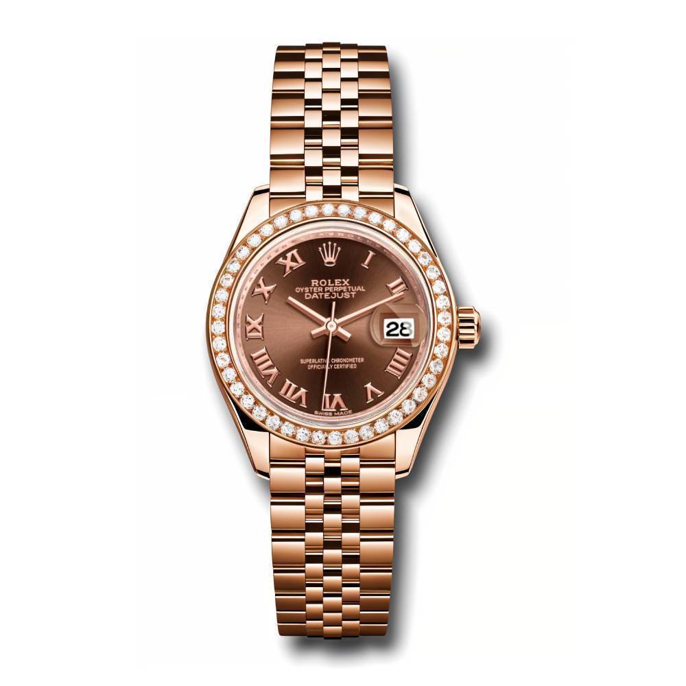 Rolex Lady Datejust 28mm - Ref: 279135rbr chorj - Chocolate Dial & Diamond Bezel, 18K Rose Gold Jubilee Bracelet Women's Watch