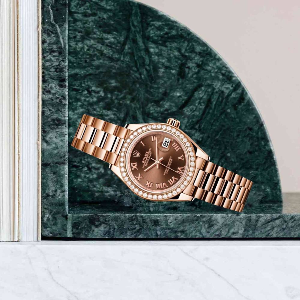 Rolex Lady Datejust 28mm - Ref: 279135rbr chorp - Chocolate Dial & Diamond Bezel, 18K Rose Gold Oyster Bracelet Women's Watch