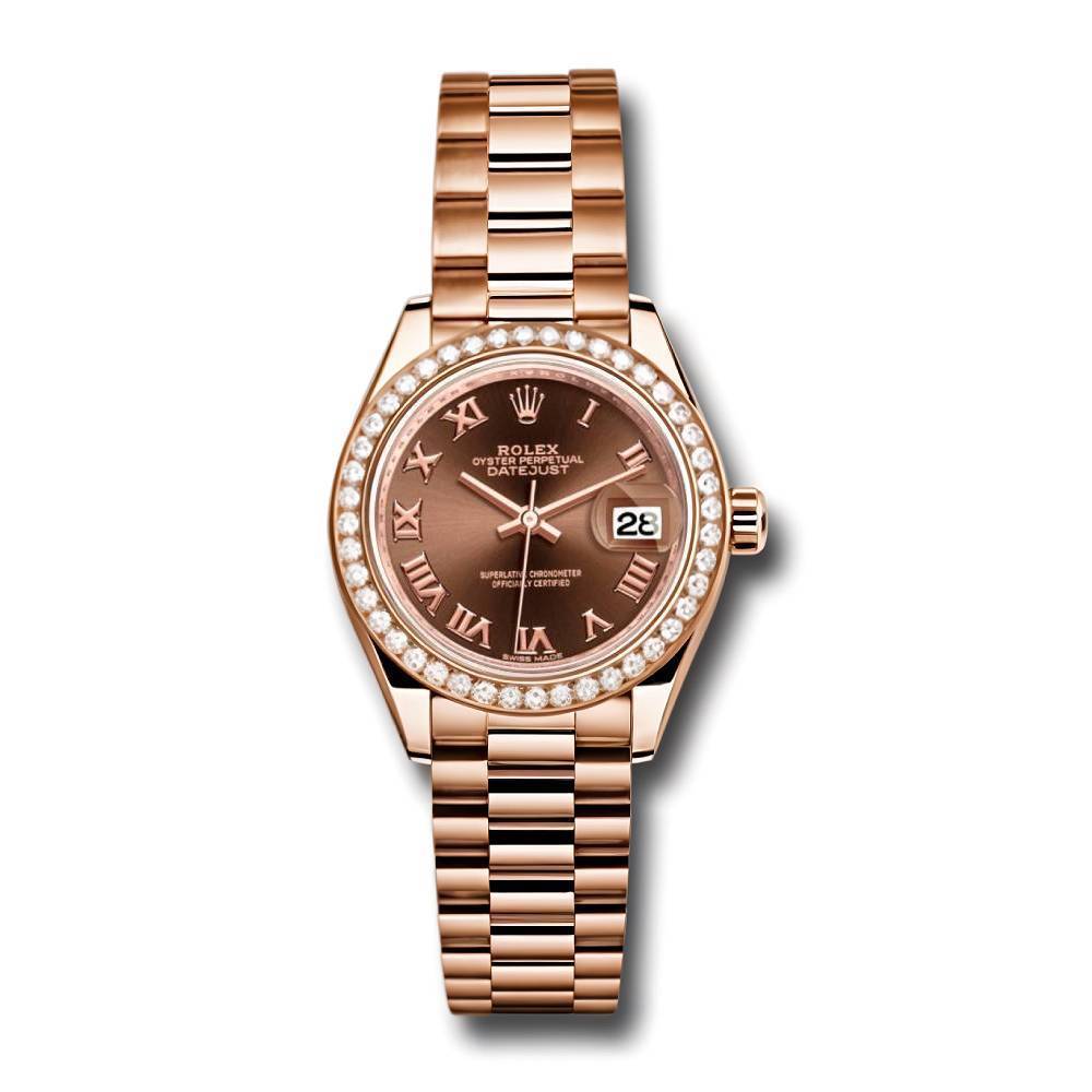 Rolex Lady Datejust 28mm - Ref: 279135rbr chorp - Chocolate Dial & Diamond Bezel, 18K Rose Gold Oyster Bracelet Women's Watch