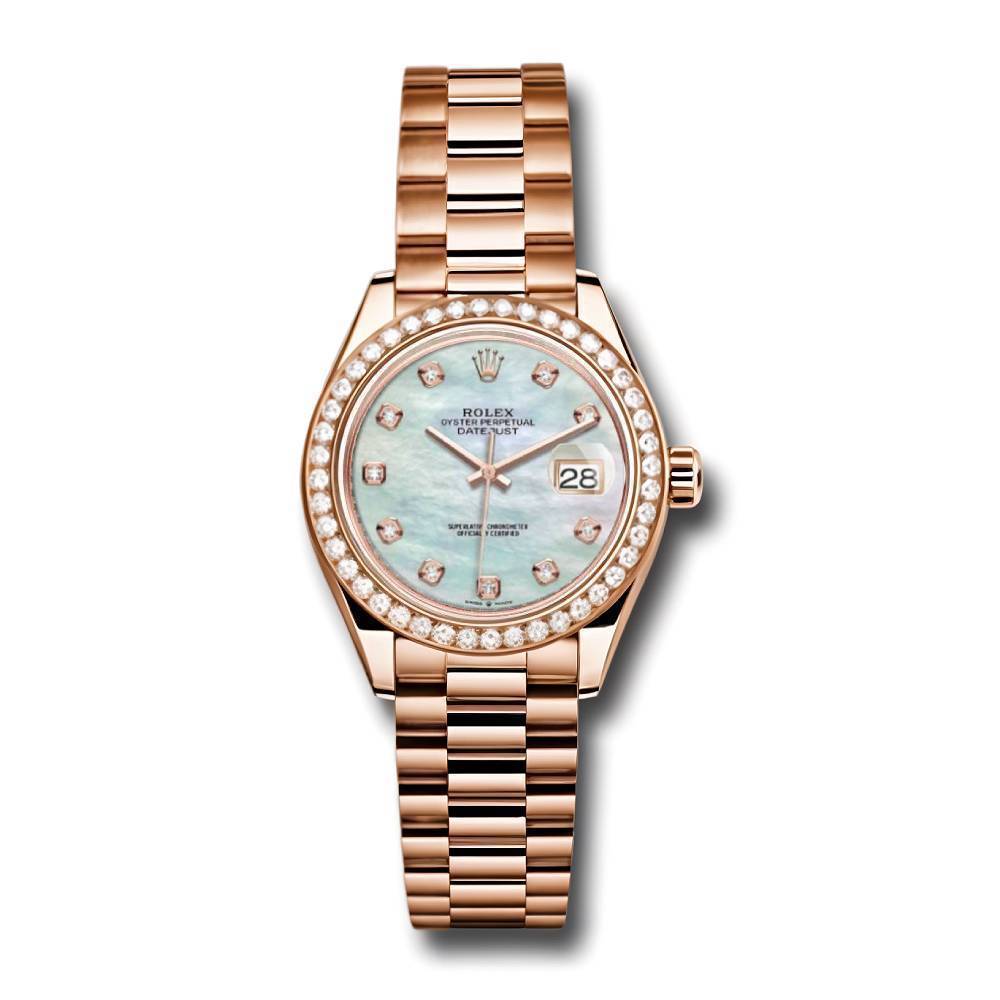Rolex Lady Datejust 28mm - Ref: 279135rbr mdp - White Mother of Pearl Dial & Diamond Bezel, 18K Rose Gold Oyster Bracelet Women's Watch