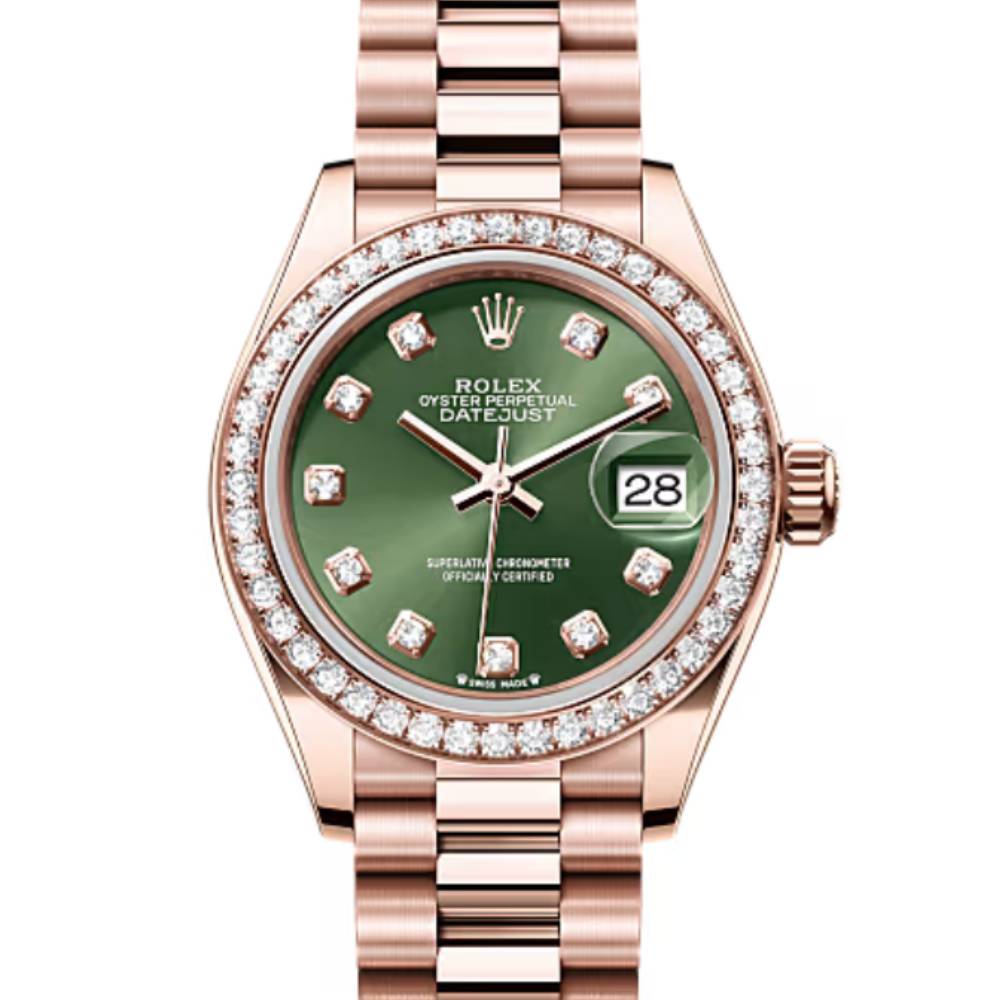 Rolex Lady Datejust 28mm - Ref: 279135rbr ogdp - Green Dial, 18K Rose Gold Oyster Bracelet Women's Watch