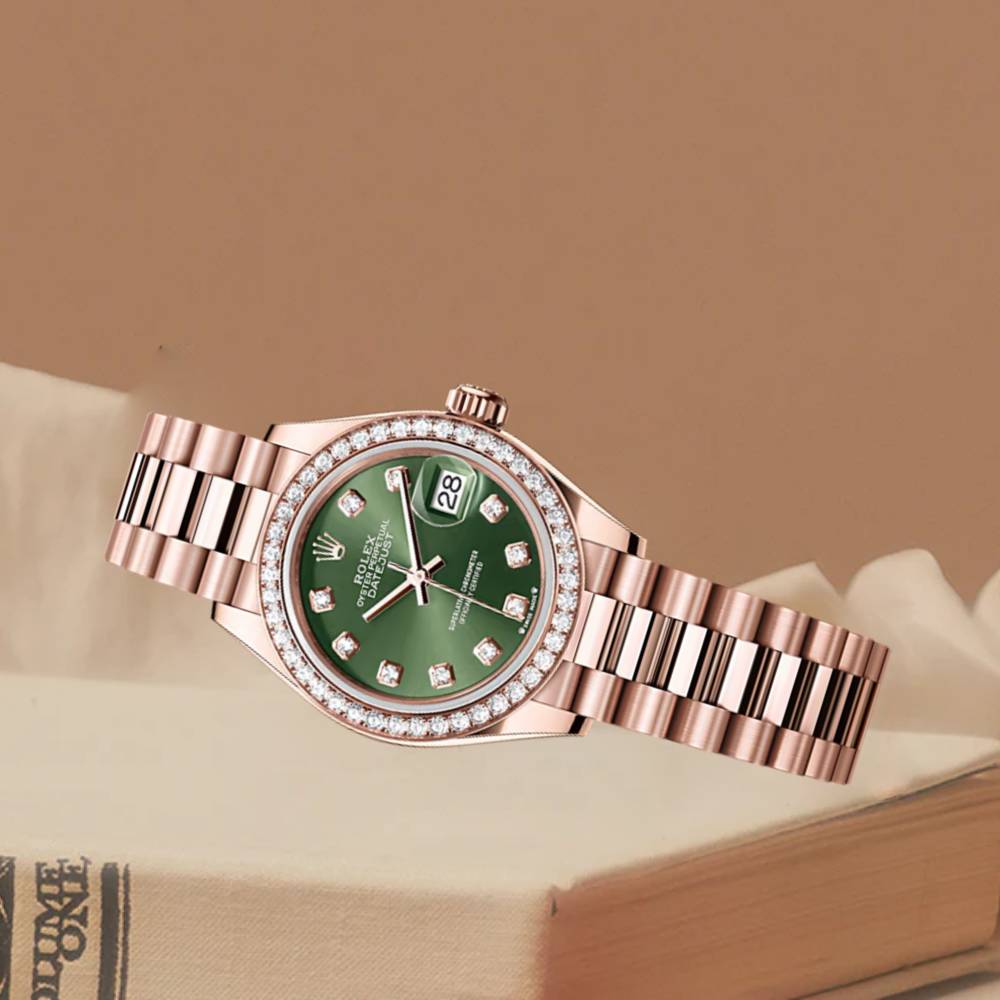 Rolex Lady Datejust 28mm - Ref: 279135rbr ogdp - Green Dial, 18K Rose Gold Oyster Bracelet Women's Watch