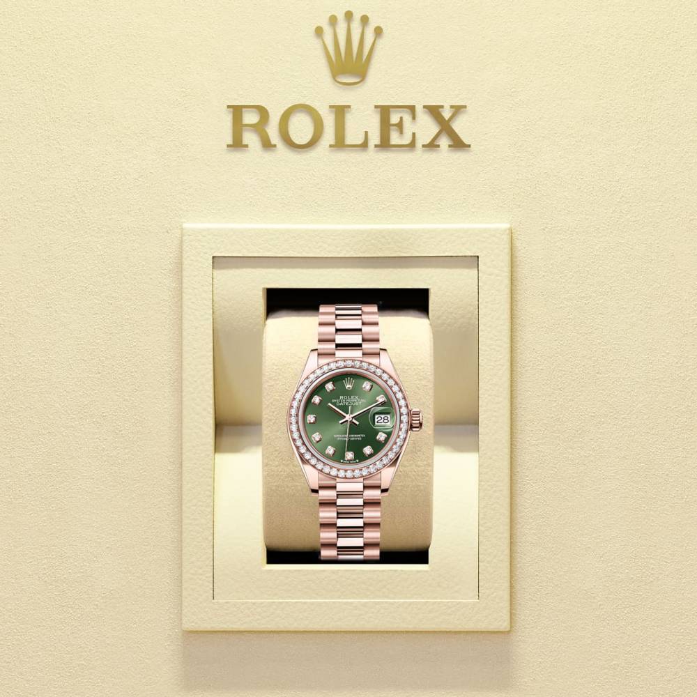 Rolex Lady Datejust 28mm - Ref: 279135rbr ogdp - Green Dial, 18K Rose Gold Oyster Bracelet Women's Watch