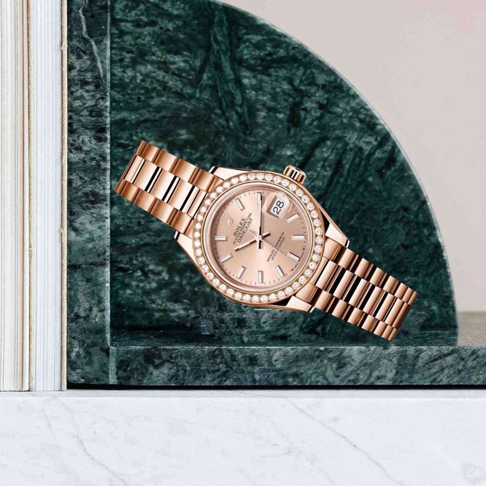 Rolex Lady Datejust 28mm - Ref: 279135rbr pip - Pink Dial & Diamond Bezel, 18K Rose Gold Oyster Bracelet Women's Watch