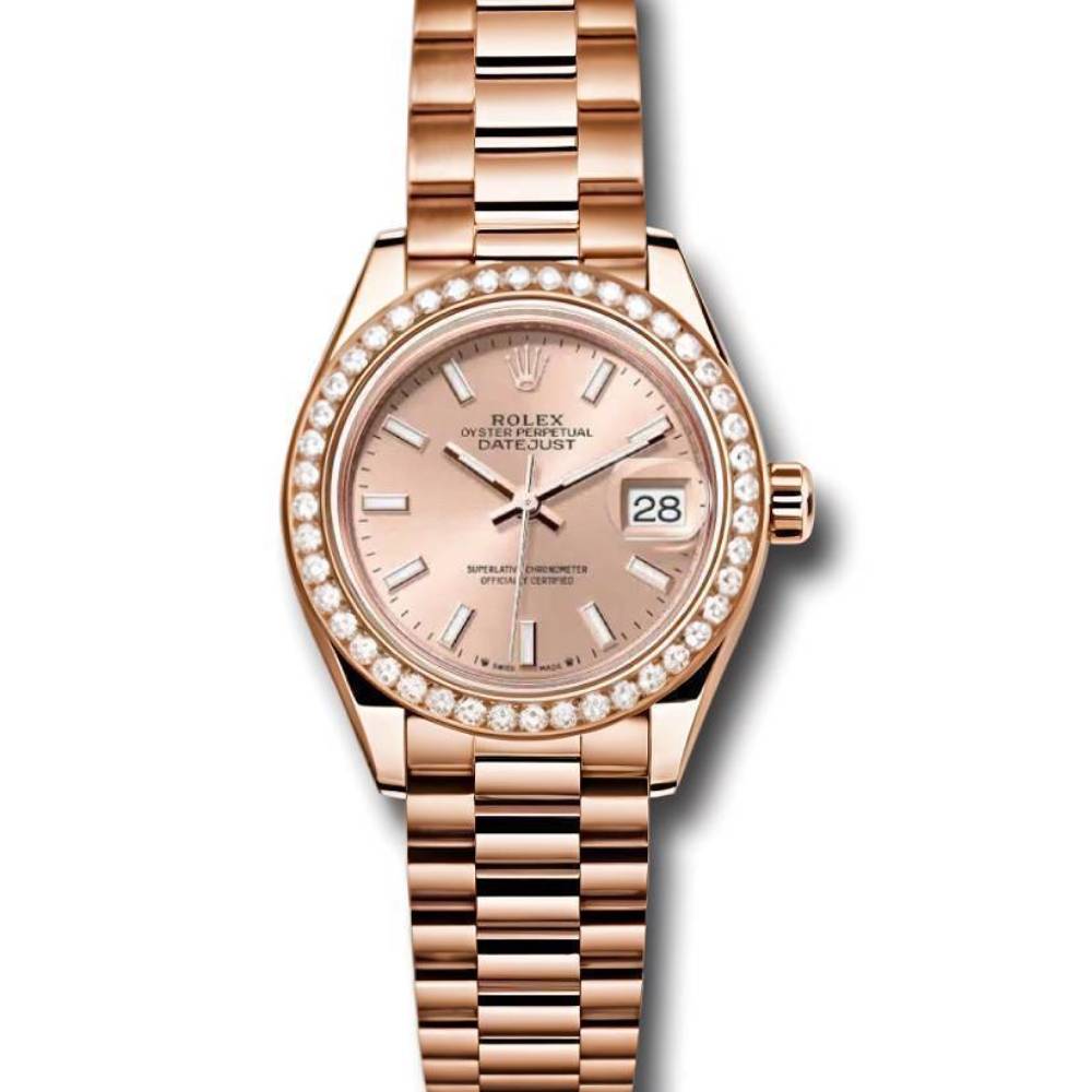 Rolex Lady Datejust 28mm - Ref: 279135rbr pip - Pink Dial & Diamond Bezel, 18K Rose Gold Oyster Bracelet Women's Watch