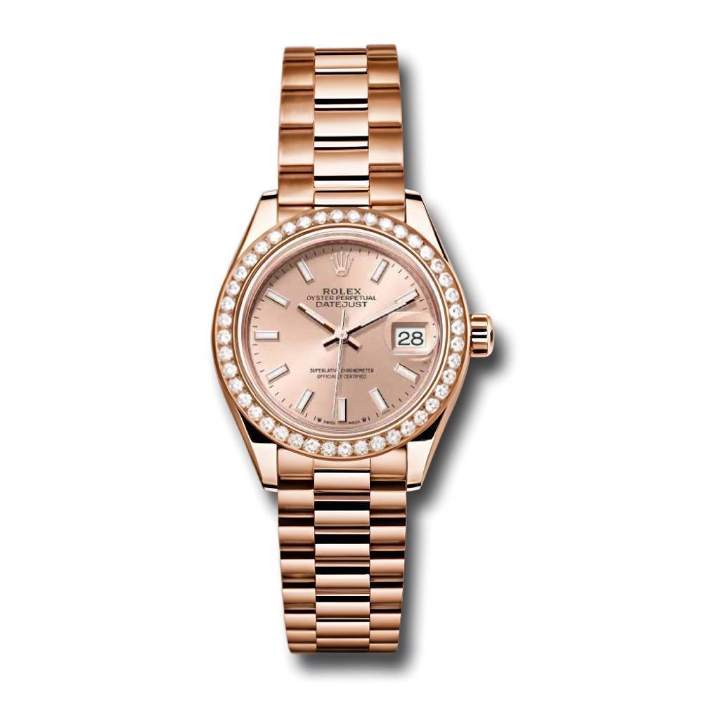 Rolex Lady Datejust 28mm - Ref: 279135rbr pip - Pink Dial & Diamond Bezel, 18K Rose Gold Oyster Bracelet Women's Watch