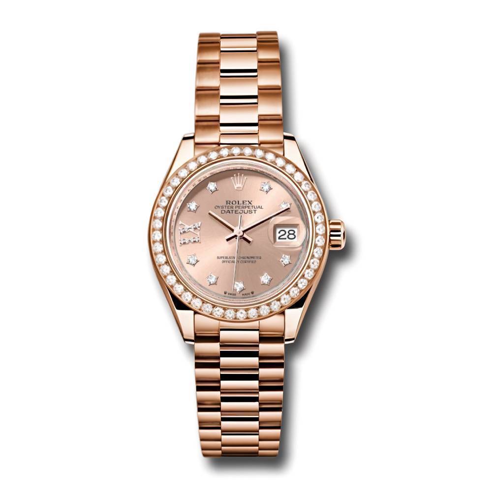 Rolex Lady Datejust 28mm - Ref: 279135rbr rs9dix8dp - Rose Dial & Diamond Bezel, 18K Rose Gold Oyster Bracelet Women's Watch