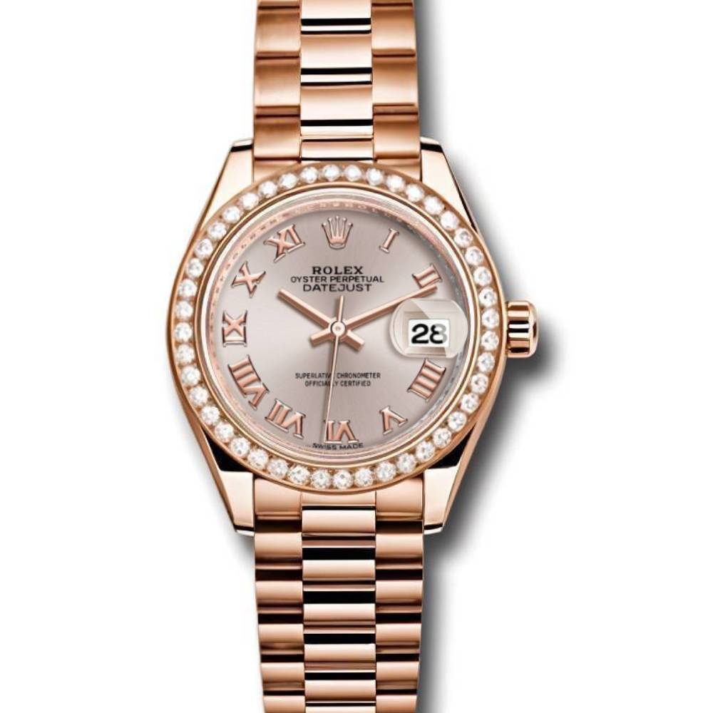 Rolex Lady Datejust 28mm - Ref: 279135rbr srp - Sundust Dial & Diamond Bezel, 18K Rose Gold Oyster Bracelet Women's Watch